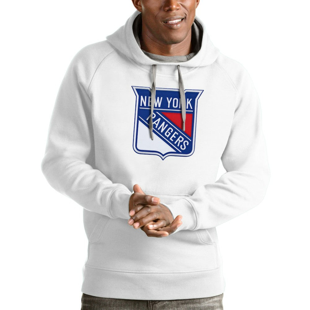 NHL White New York Rangers Antigua Logo Victory Pullover Hoodie