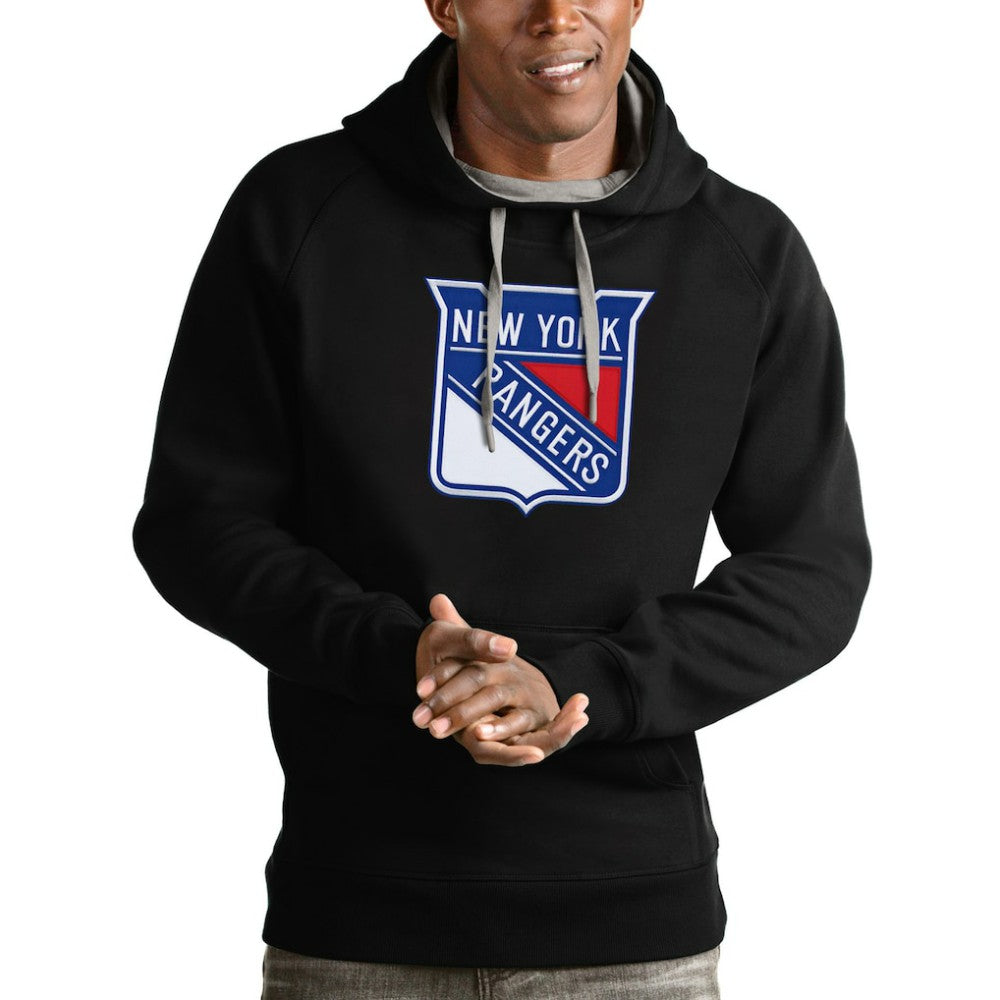 NHL Black New York Rangers Antigua Logo Victory Pullover Hoodie
