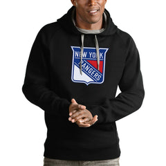NHL Black New York Rangers Antigua Logo Victory Pullover Hoodie
