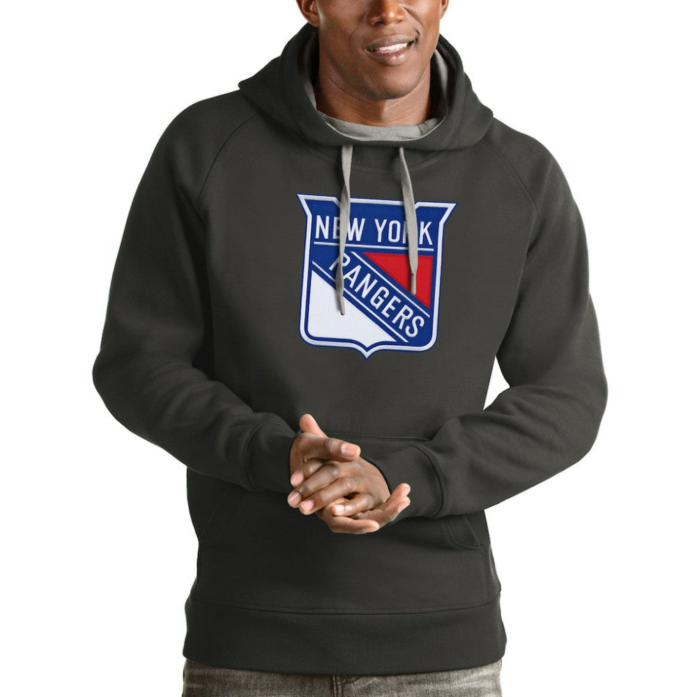 NHL Charcoal New York Rangers Antigua Logo Victory Pullover Hoodie