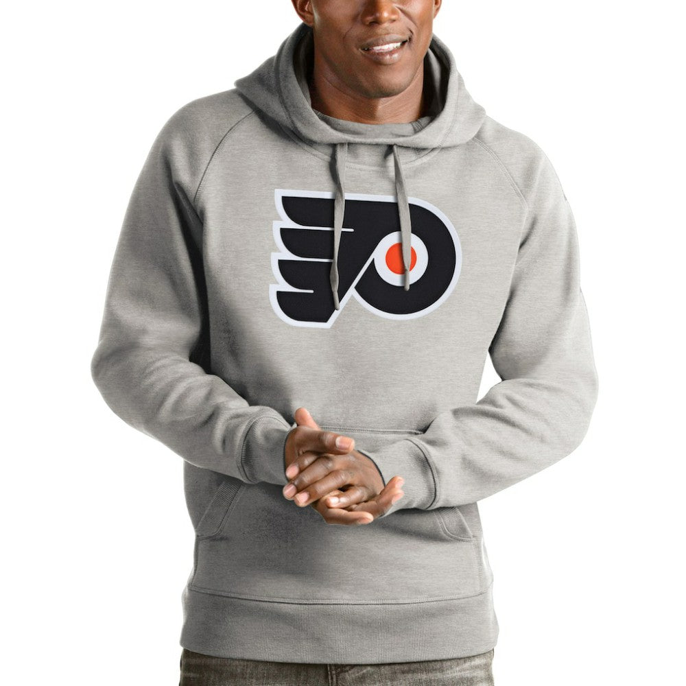 NHL Heathered Gray Philadelphia Flyers Antigua Logo Victory Pullover Hoodie