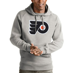 NHL Heathered Gray Philadelphia Flyers Antigua Logo Victory Pullover Hoodie
