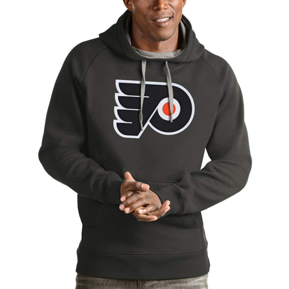 NHL Charcoal Philadelphia Flyers Antigua Logo Victory Pullover Hoodie