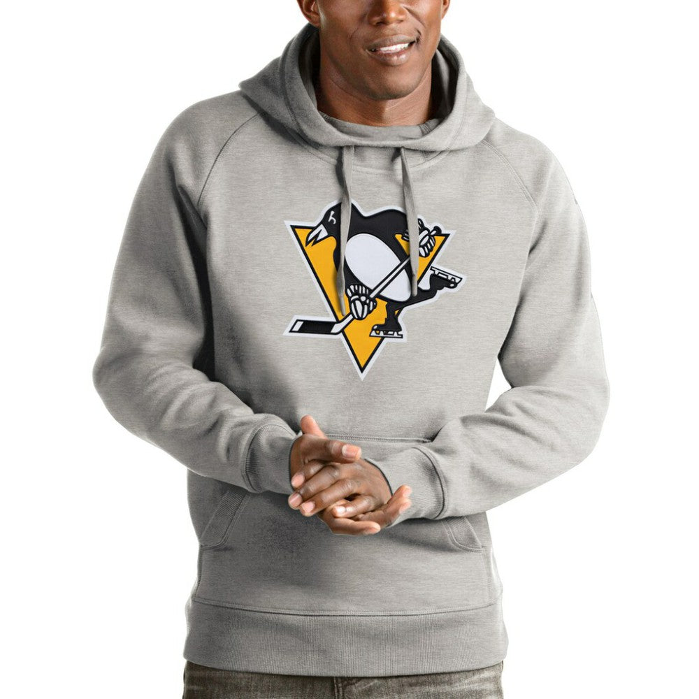 NHL Heathered Gray Pittsburgh Penguins Antigua Logo Victory Pullover Hoodie