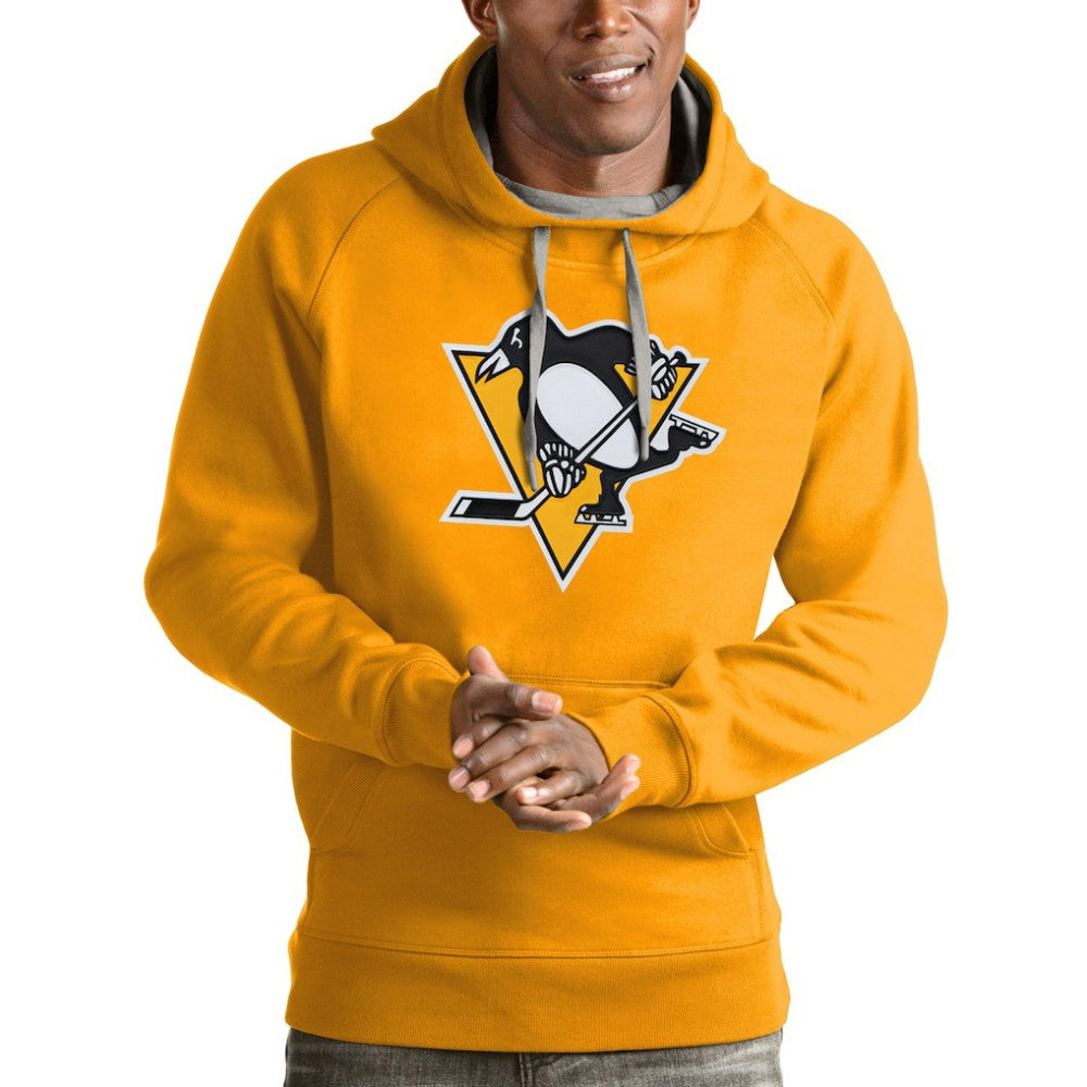 NHL Gold Pittsburgh Penguins Antigua Logo Victory Pullover Hoodie