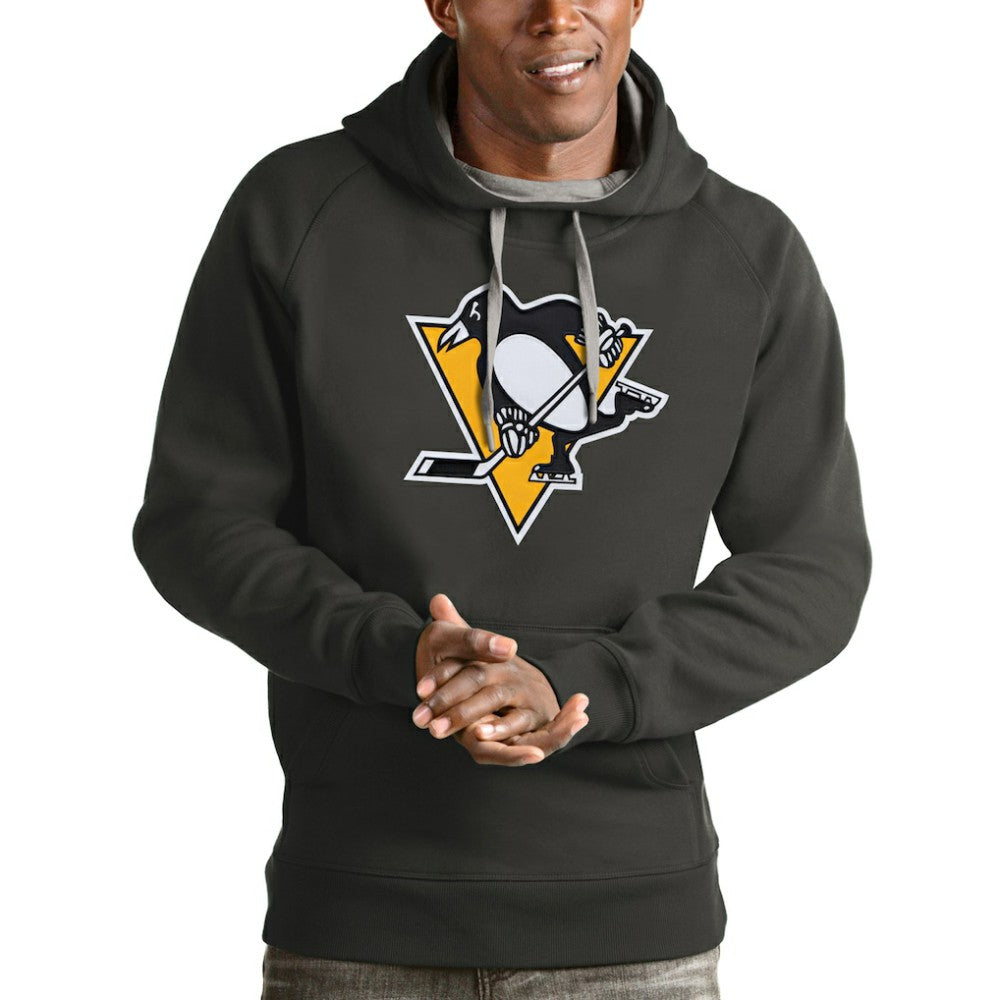 NHL Charcoal Pittsburgh Penguins Antigua Logo Victory Pullover Hoodie
