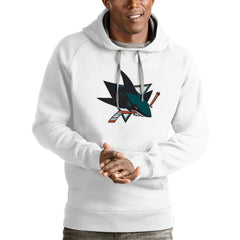 NHL White San Jose Sharks Antigua Logo Victory Pullover Hoodie