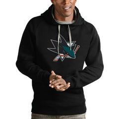 NHL Black San Jose Sharks Antigua Logo Victory Pullover Hoodie