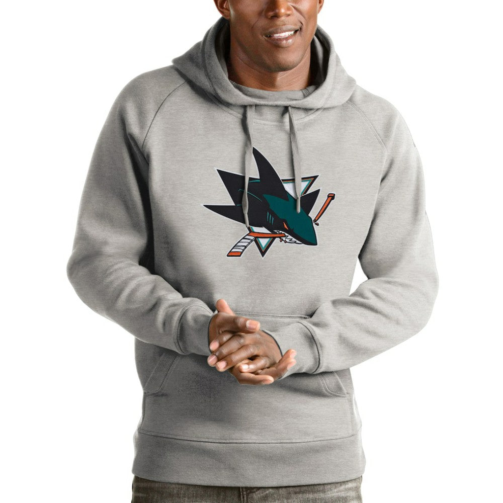 NHL Heathered Gray San Jose Sharks Antigua Logo Victory Pullover Hoodie
