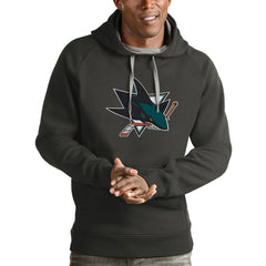 NHL Charcoal San Jose Sharks Antigua Logo Victory Pullover Hoodie