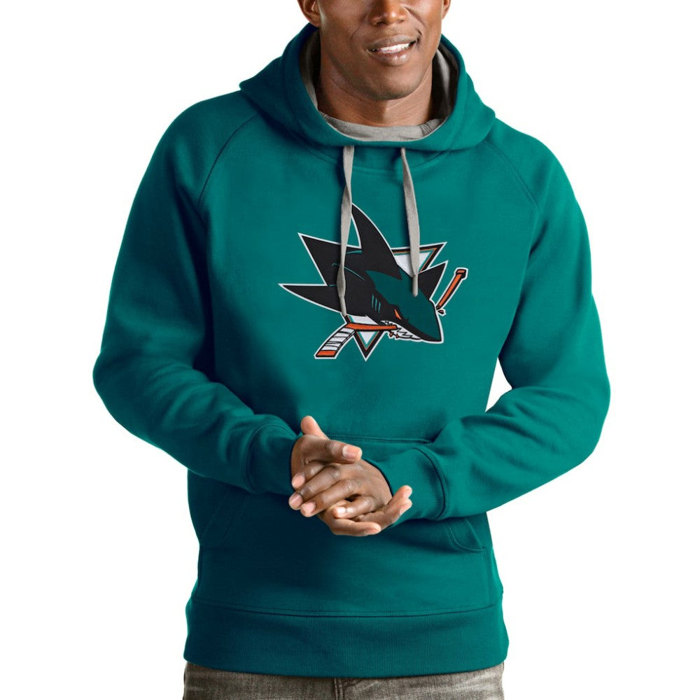 NHL Teal San Jose Sharks Antigua Logo Victory Pullover Hoodie
