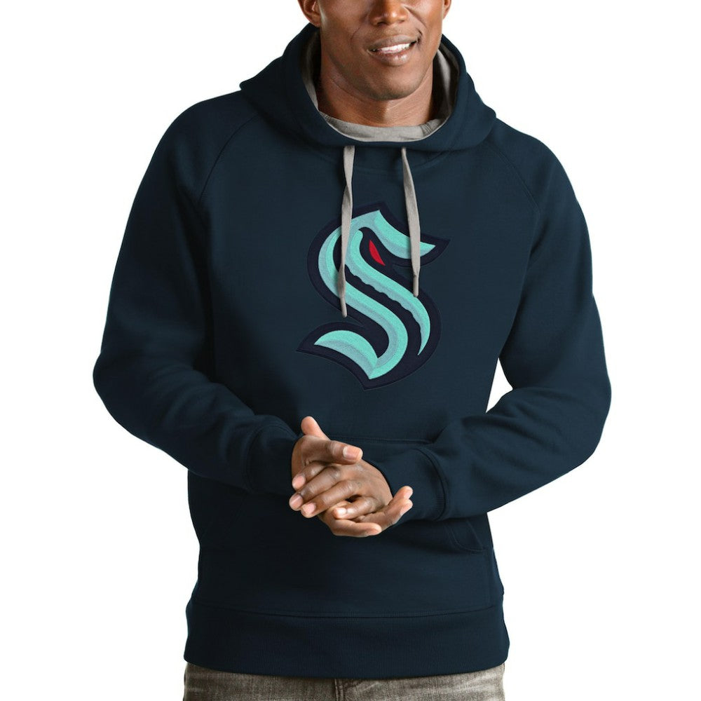 NHL Navy Seattle Kraken Antigua Logo Victory Pullover Hoodie