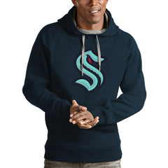 NHL Navy Seattle Kraken Antigua Logo Victory Pullover Hoodie