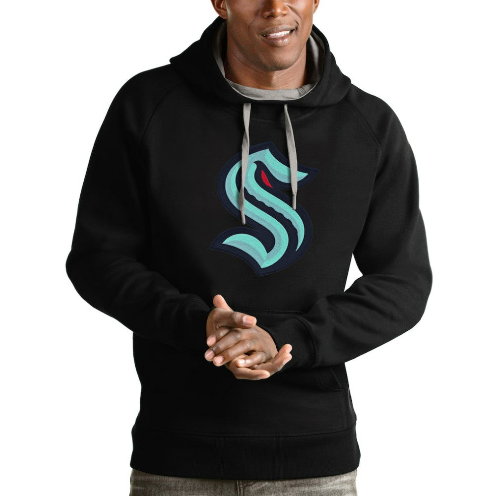 NHL Black Seattle Kraken Antigua Logo Victory Pullover Hoodie