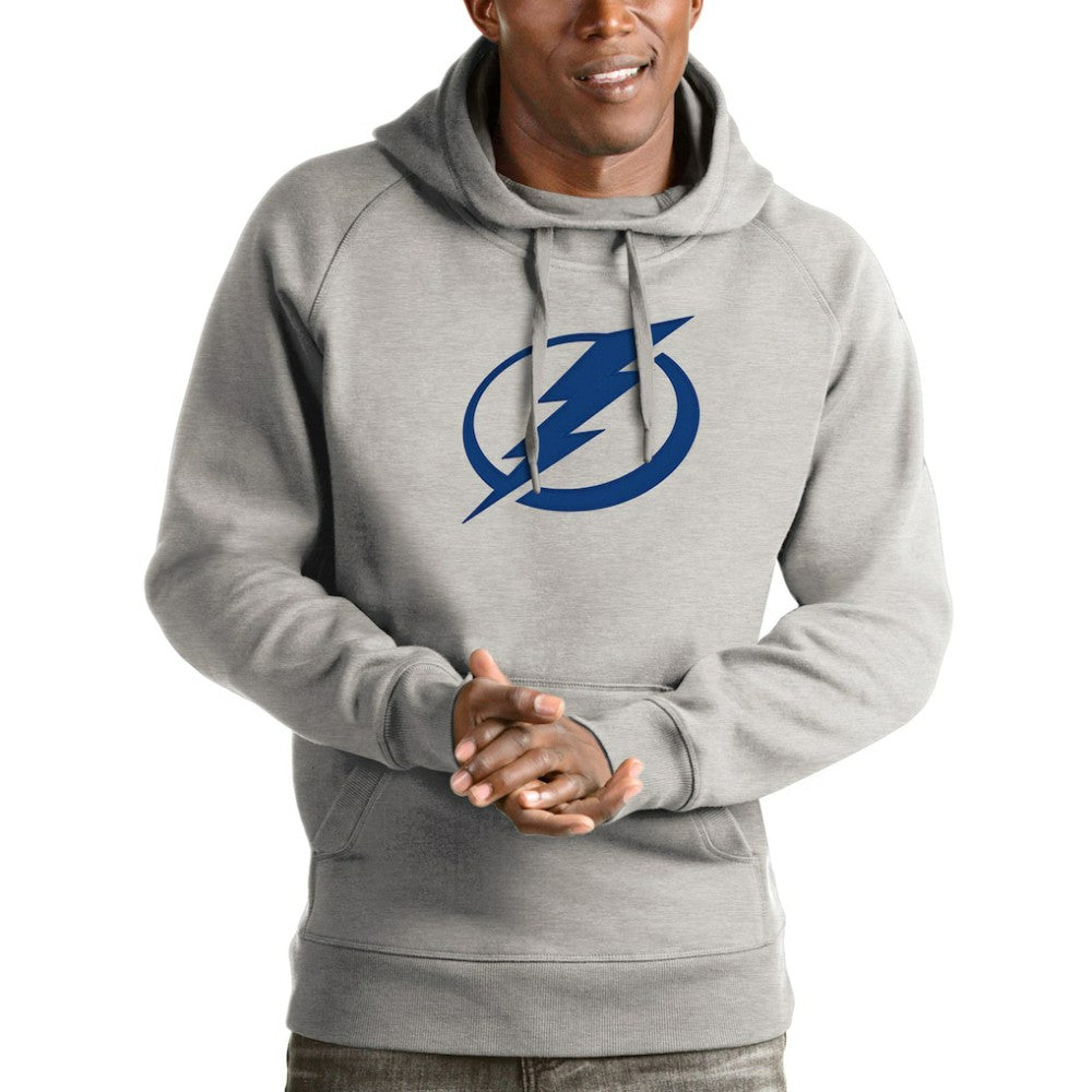 NHL Heathered Gray Tampa Bay Lightning Antigua Logo Victory Pullover Hoodie