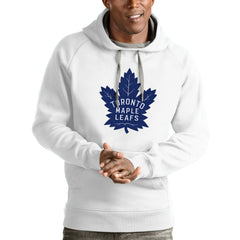 NHL White Toronto Maple Leafs Antigua Logo Victory Pullover Hoodie