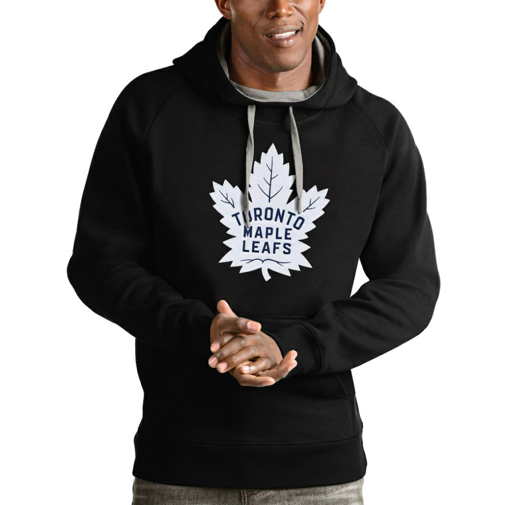 NHL Black Toronto Maple Leafs Antigua Logo Victory Pullover Hoodie