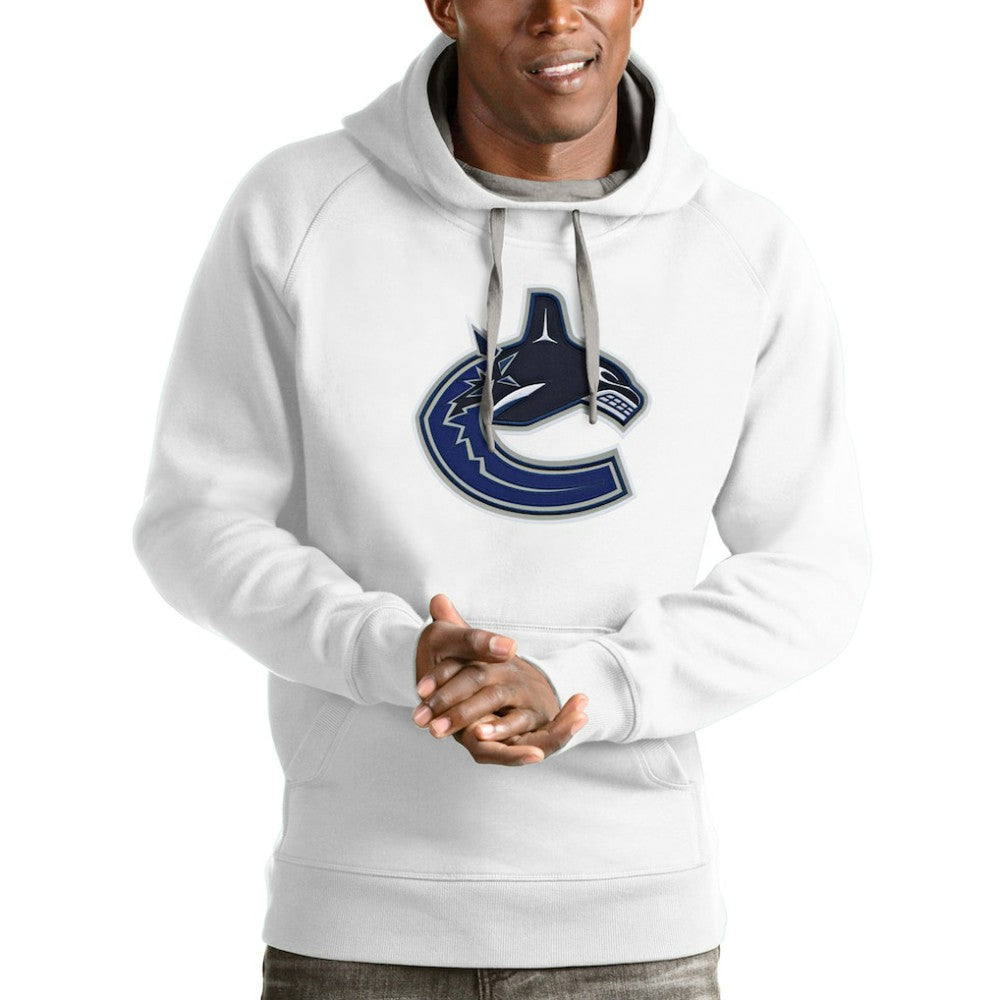 NHL White Vancouver Canucks Antigua Logo Victory Pullover Hoodie