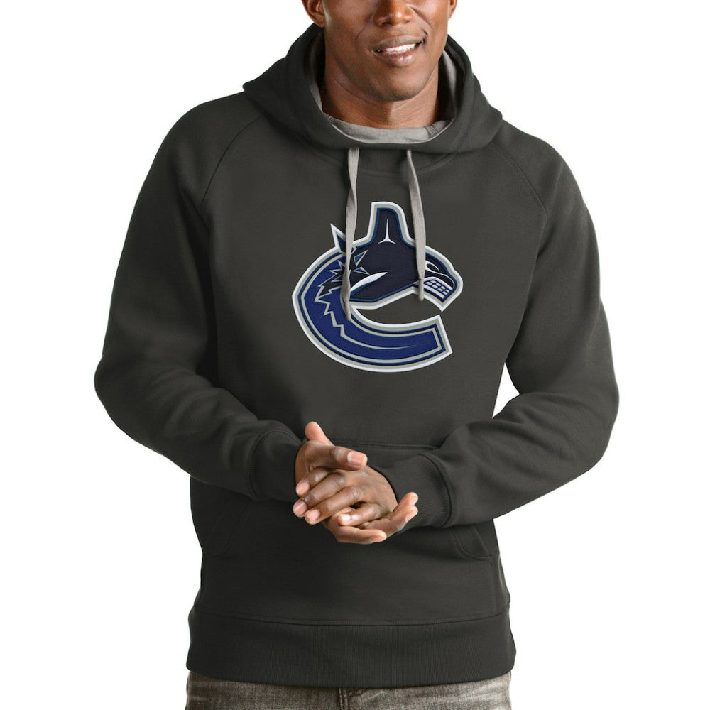 NHL Charcoal Vancouver Canucks Antigua Logo Victory Pullover Hoodie