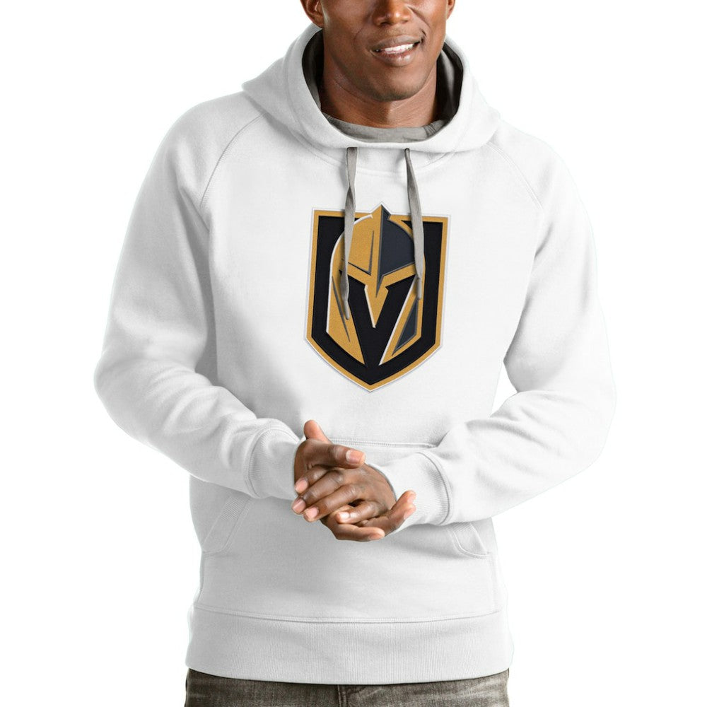 NHL White Vegas Golden Knights Antigua Logo Victory Pullover Hoodie