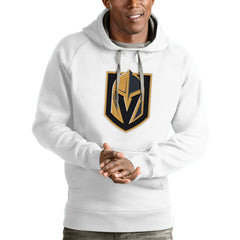 NHL White Vegas Golden Knights Antigua Logo Victory Pullover Hoodie