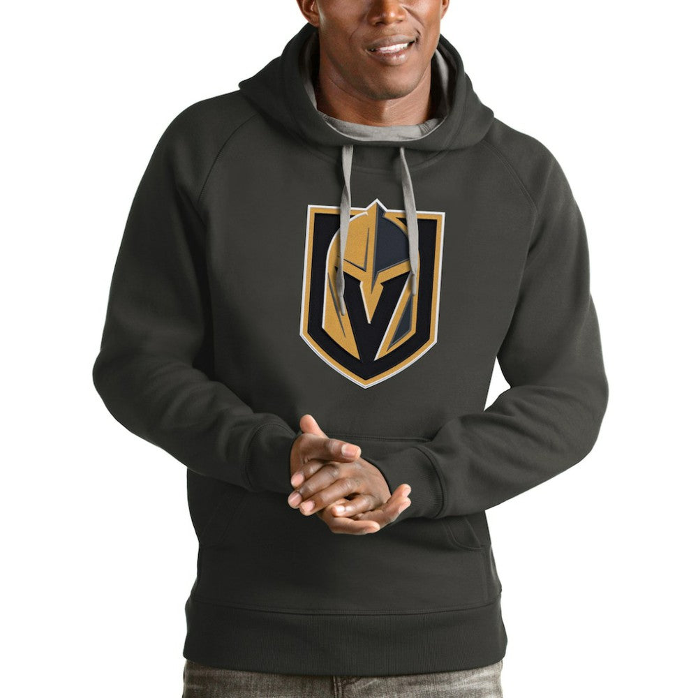 NHL Charcoal Vegas Golden Knights Antigua Logo Victory Pullover Hoodie