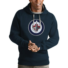 NHL Navy Winnipeg Jets Antigua Logo Victory Pullover Hoodie