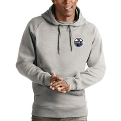 NHL Heathered Gray Edmonton Oilers Antigua Victory Pullover Hoodie