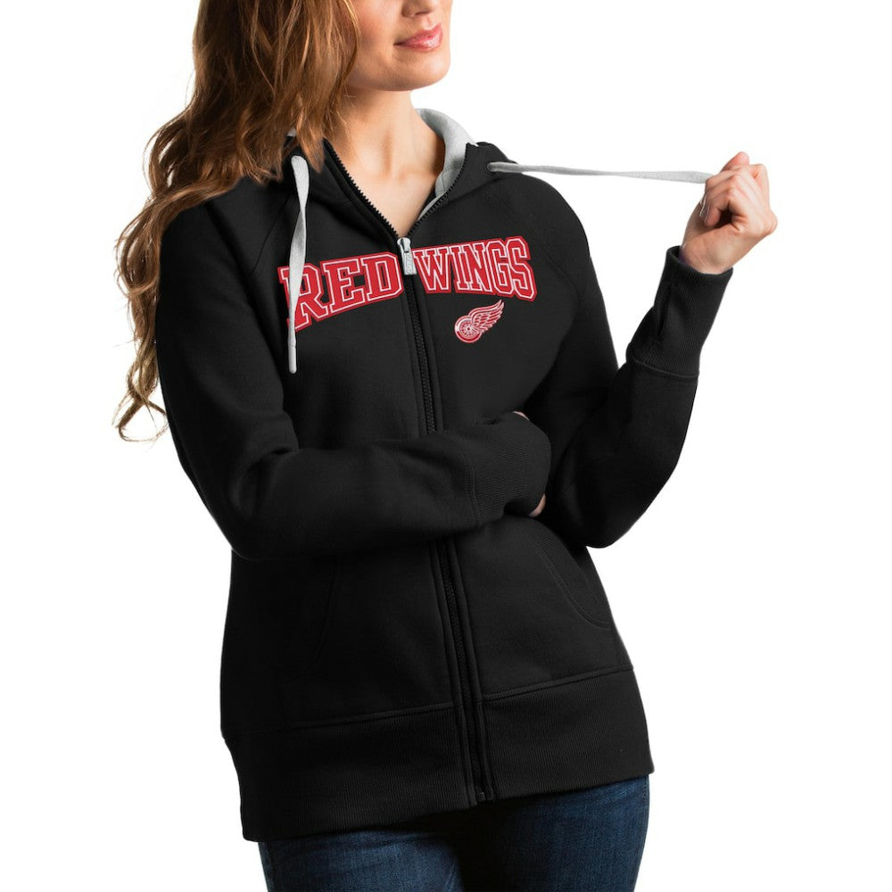NHL Black Detroit Red Wings Antigua Women's Wordmark Victory Full-Zip Hoodie
