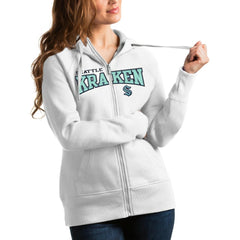 NHL White Seattle Kraken Antigua Women's Wordmark Victory Full-Zip Hoodie