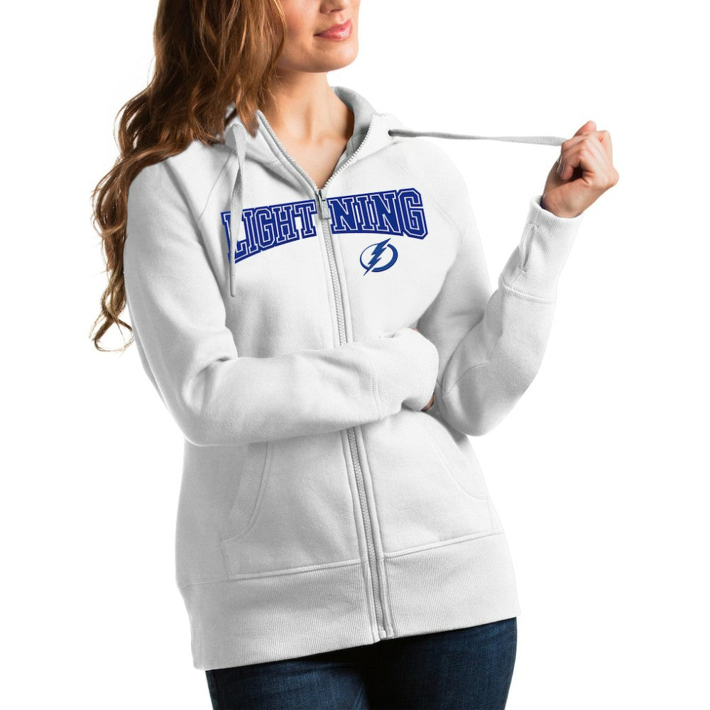 NHL White Tampa Bay Lightning Antigua Women's Wordmark Victory Full-Zip Hoodie