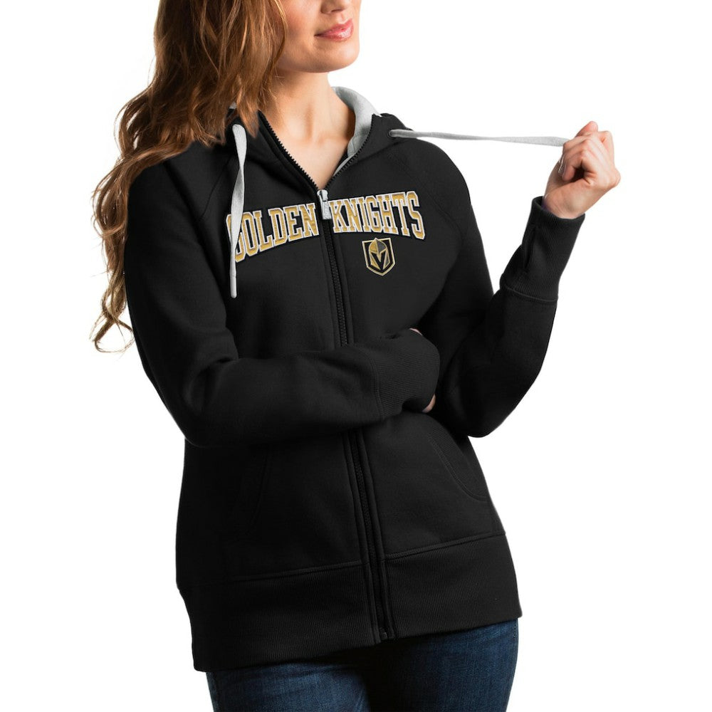 NHL Black Vegas Golden Knights Antigua Women's Wordmark Victory Full-Zip Hoodie