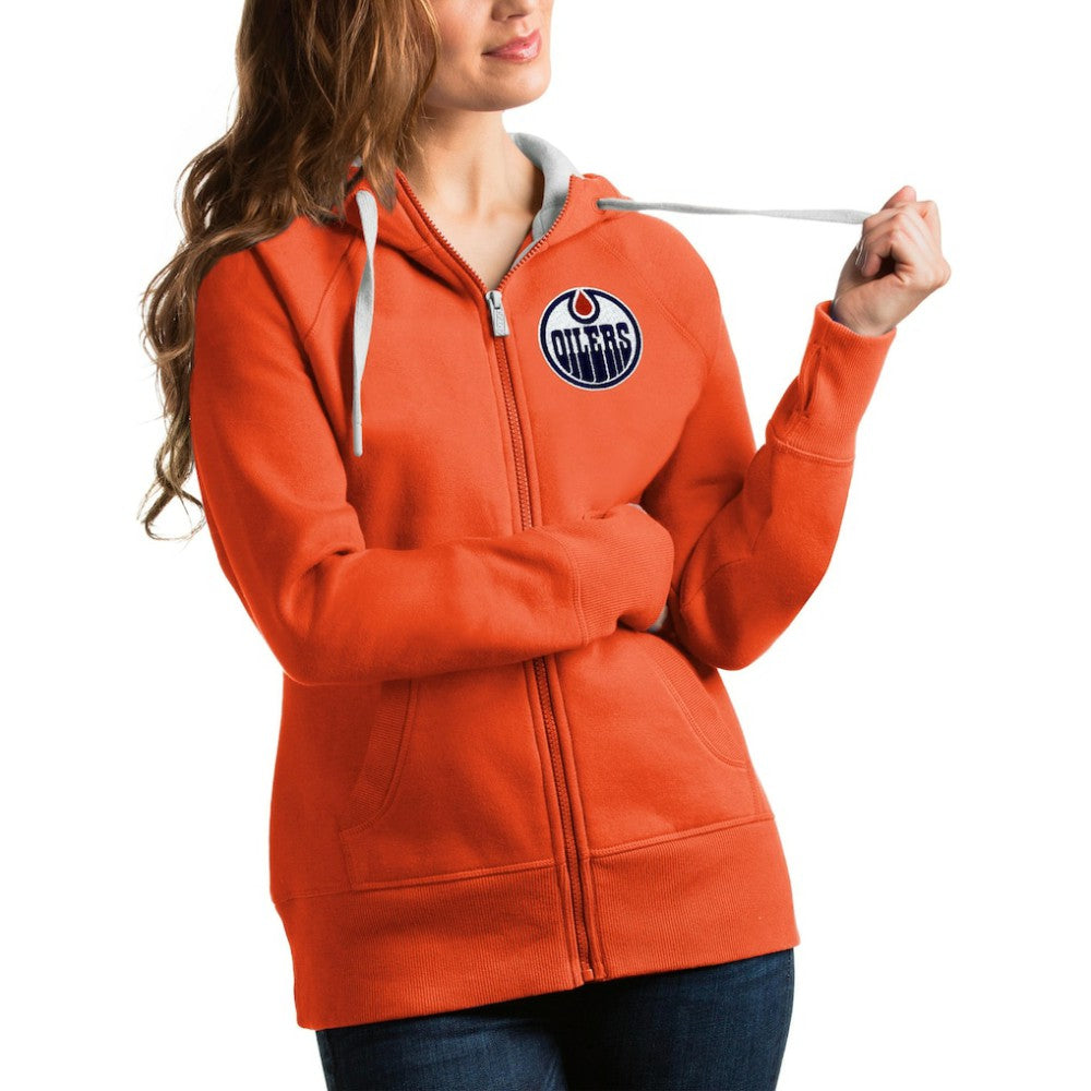 NHL Orange Edmonton Oilers Antigua Women's Victory Full-Zip Hoodie