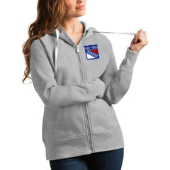 NHL Heathered Gray New York Rangers Antigua Women's Victory Full-Zip Hoodie