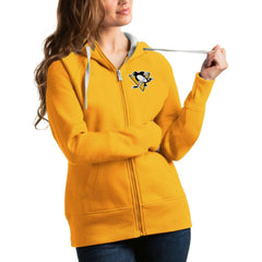 NHL Gold Pittsburgh Penguins Antigua Women's Victory Full-Zip Hoodie