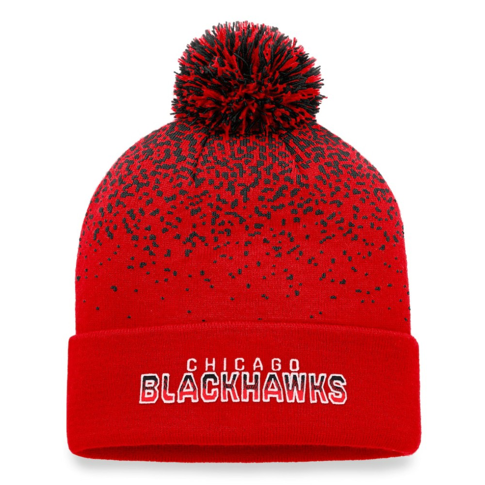 NHL Red Chicago Blackhawks Fanatics Iconic Gradient Cuffed Knit Hat with Pom