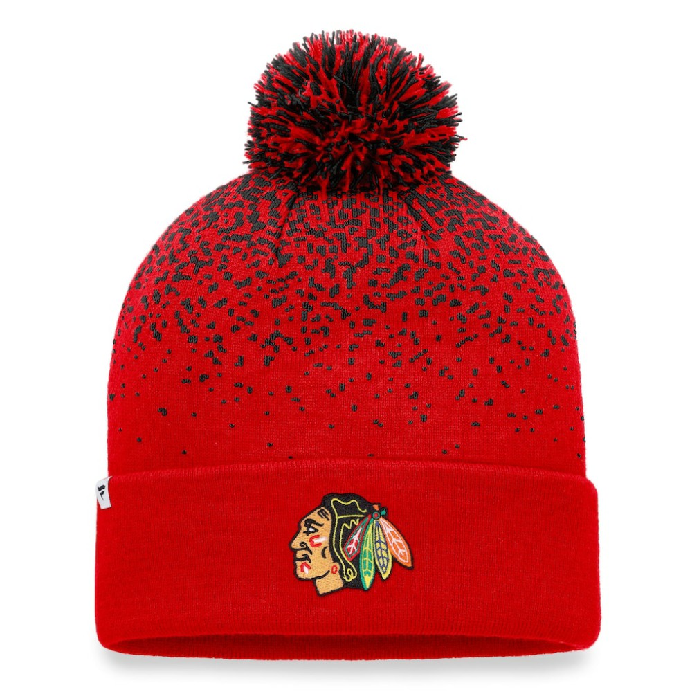 NHL Red Chicago Blackhawks Fanatics Iconic Gradient Cuffed Knit Hat with Pom