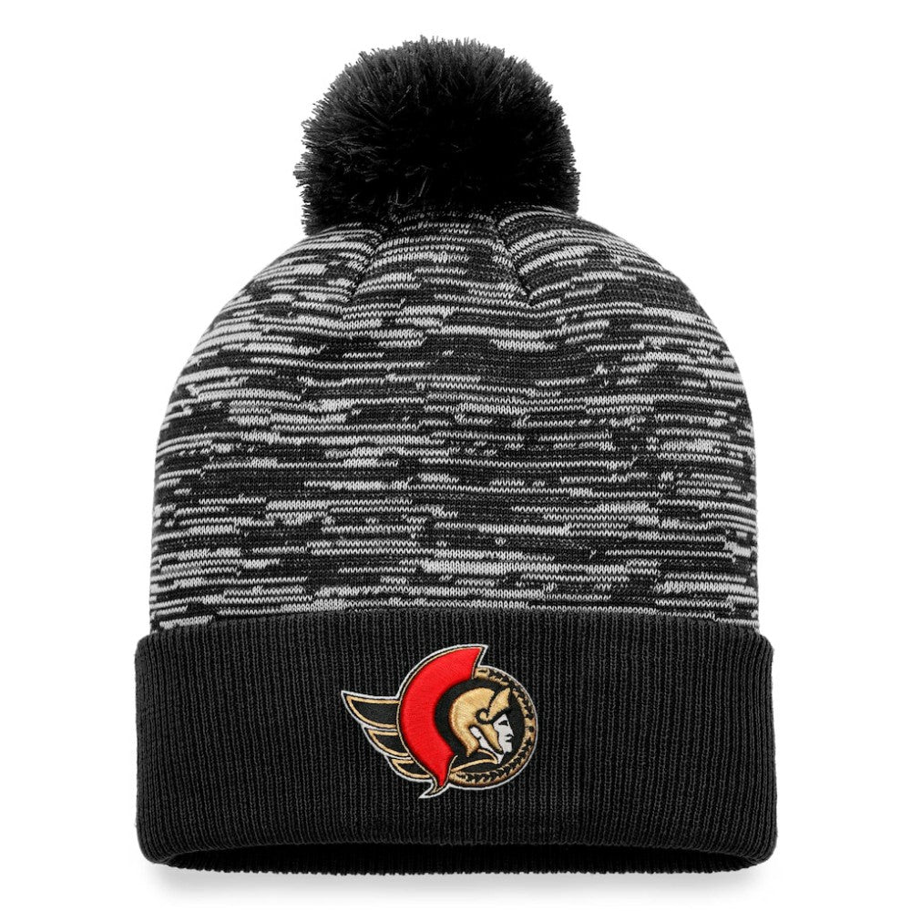 NHL Black Ottawa Senators Fanatics Defender Cuffed Knit Hat with Pom