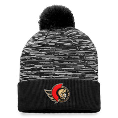 NHL Black Ottawa Senators Fanatics Defender Cuffed Knit Hat with Pom