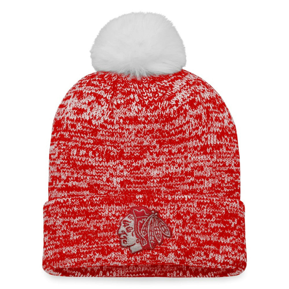 NHL Red Chicago Blackhawks Fanatics Women's Glimmer Cuffed Knit Hat with Pom
