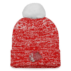 NHL Red Chicago Blackhawks Fanatics Women's Glimmer Cuffed Knit Hat with Pom