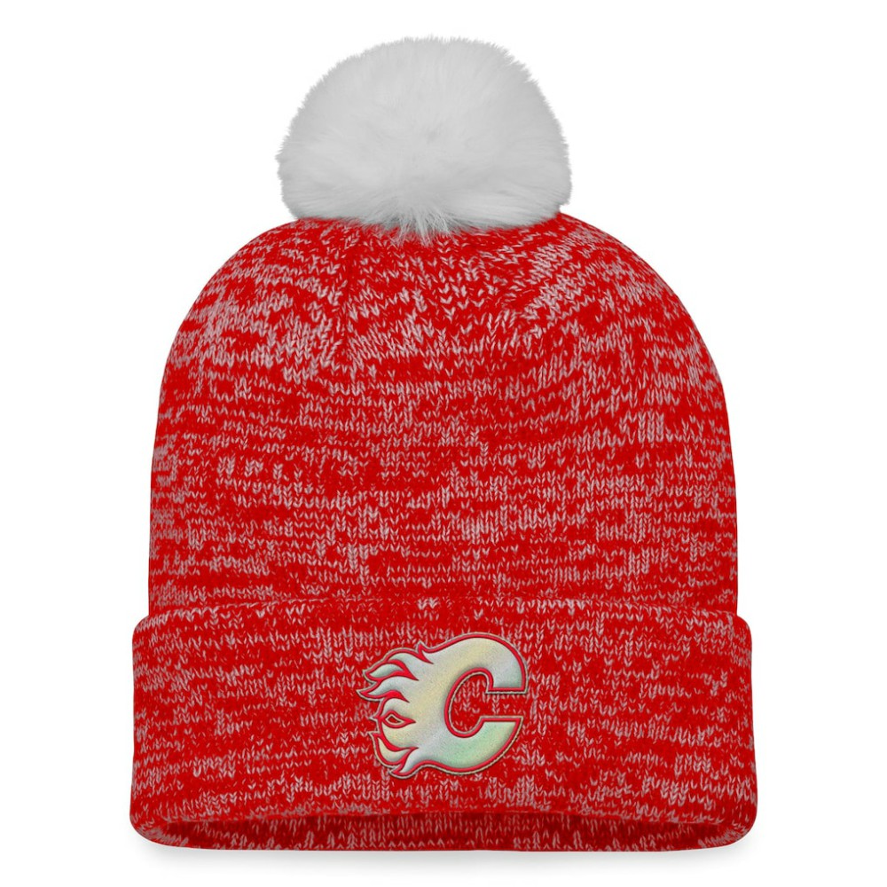NHL Red Calgary Flames Fanatics Women's Glimmer Cuffed Knit Hat with Pom