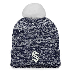 NHL Deep Sea Blue Seattle Kraken Fanatics Women's Glimmer Cuffed Knit Hat with Pom