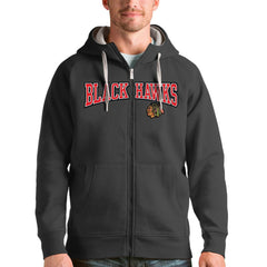 NHL Charcoal Chicago Blackhawks Antigua Wordmark Victory Full-Zip Hoodie