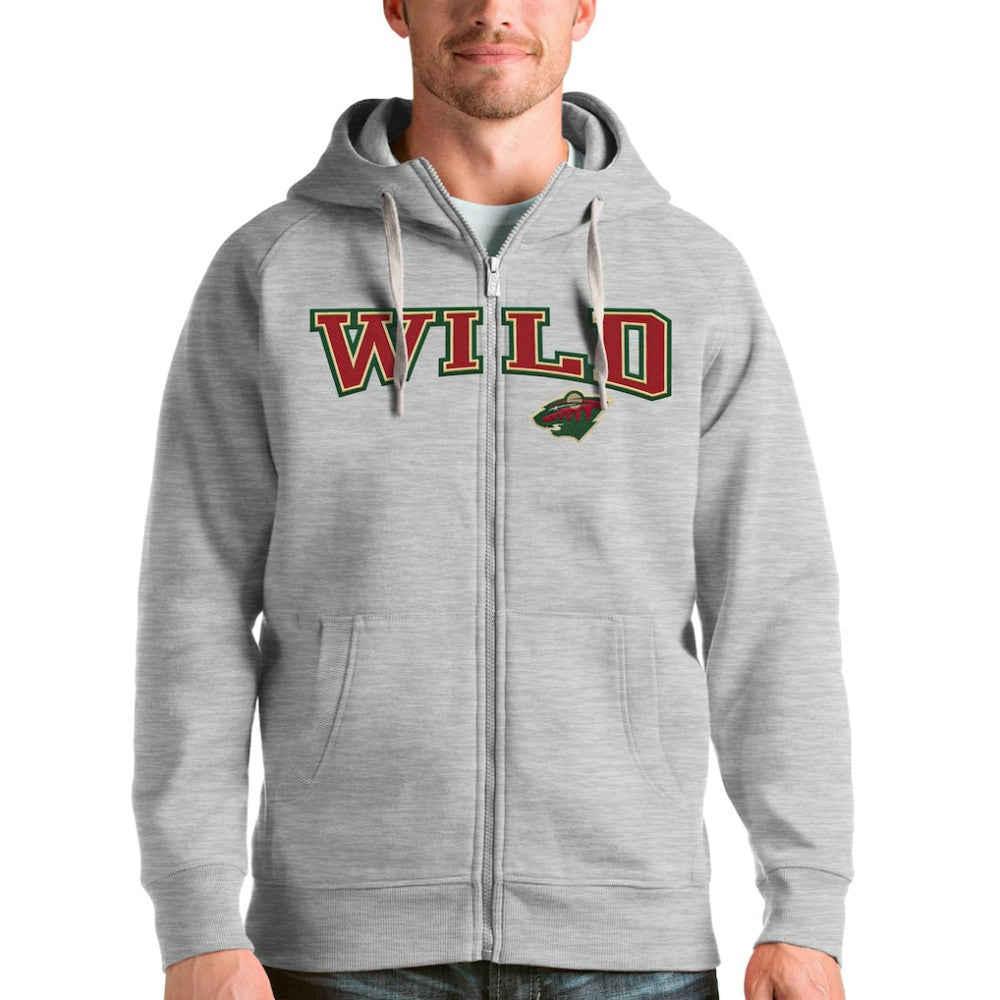 NHL Heathered Gray Minnesota Wild Antigua Wordmark Victory Full-Zip Hoodie
