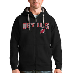 NHL Black New Jersey Devils Antigua Wordmark Victory Full-Zip Hoodie