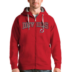 NHL Red New Jersey Devils Antigua Wordmark Victory Full-Zip Hoodie