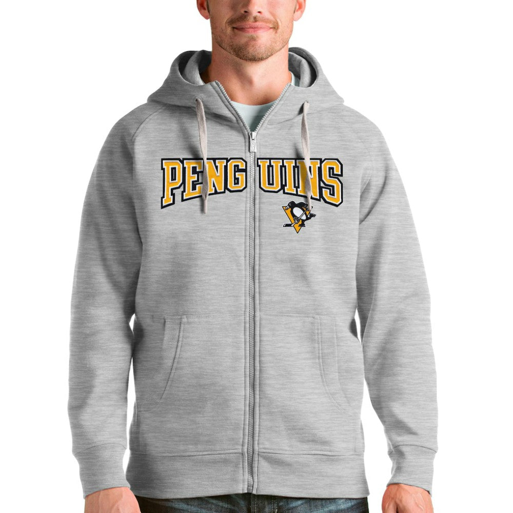 NHL Heathered Gray Pittsburgh Penguins Antigua Wordmark Victory Full-Zip Hoodie