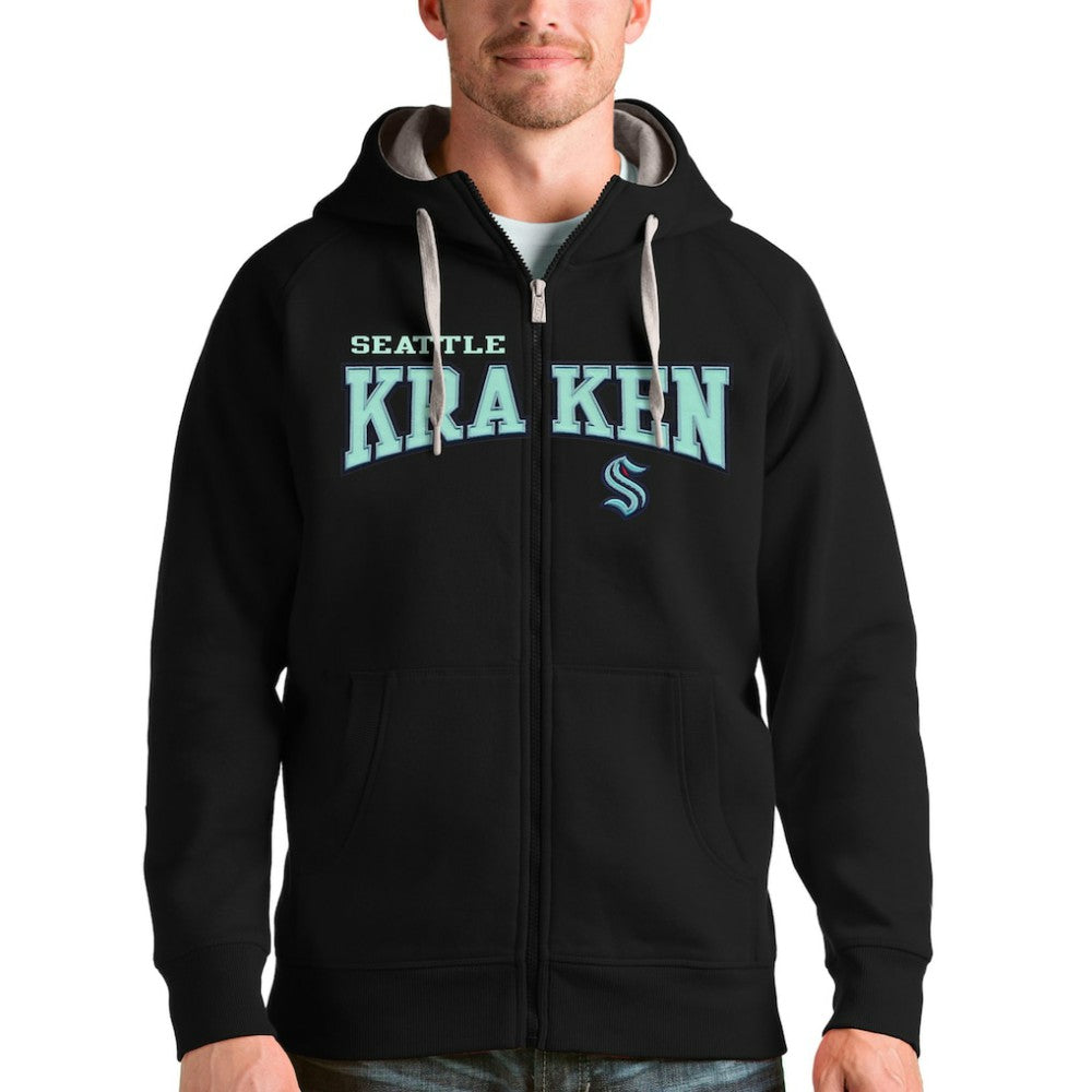 NHL Black Seattle Kraken Antigua Wordmark Victory Full-Zip Hoodie