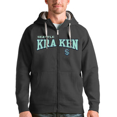 NHL Charcoal Seattle Kraken Antigua Wordmark Victory Full-Zip Hoodie
